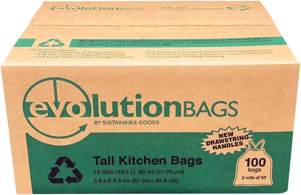 TYPLASTICS 13 Gallon Tall Kitchen Drawstring Trash Bags, GRS Compliant, Eco-Friendly Recycled Material, 300 Count