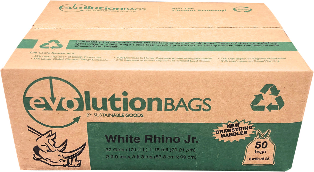 NEW White Rhino JR 32 Gallon Drawstring Trash Bag